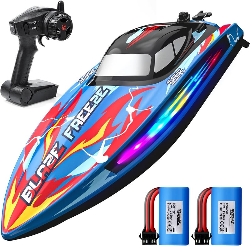 DEERC Fast RC Boat for Pool & Lake, 20+MPH, 40+ Mins, Self Righting Remote Control Racing Speed Boat for Kids, 2.4Ghz Summer Water Toy Gift - Image 1